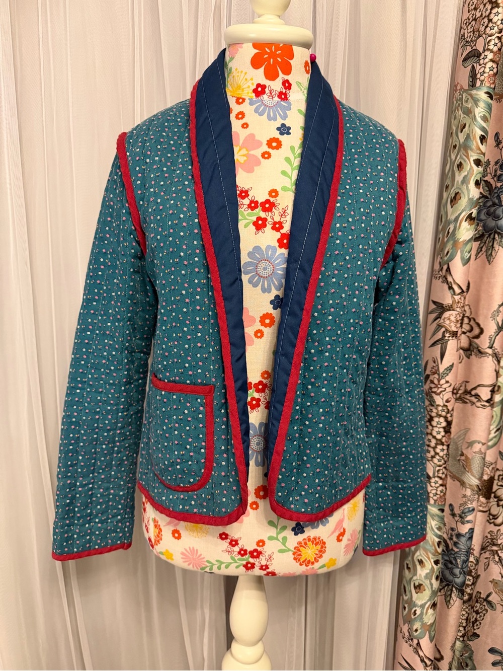 Vintage! Quilted Teal Blazer with Navy & Red Trim - Women's